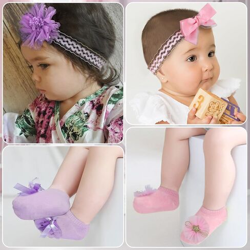 2 قطعة طفل زهرة القوس Headbands الوليد الجوارب مجموعات طفل الفتيات النايلون Headbands مع الجوارب العصابات الشعر للأطفال الرضع طفل in Kuwait