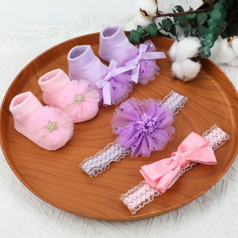 2 قطعة طفل زهرة القوس Headbands الوليد الجوارب مجموعات طفل الفتيات النايلون Headbands مع الجوارب العصابات الشعر للأطفال الرضع طفل in Kuwait