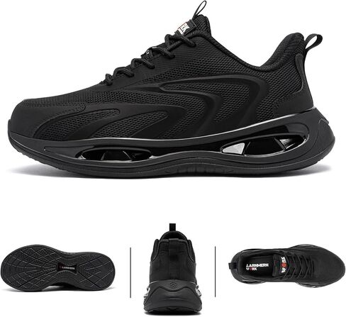 أحذية LARNMERN ذات المقدمة الفولاذية للنساء أحذية عمل مضادة للانزلاق أحذية رياضية آمنة خفيفة الوزن ومريحة حذاء تنس يدعم قوس القدم (10 نساء، أسود) in Kuwait