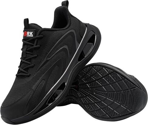 أحذية LARNMERN ذات المقدمة الفولاذية للنساء أحذية عمل مضادة للانزلاق أحذية رياضية آمنة خفيفة الوزن ومريحة حذاء تنس يدعم قوس القدم (10 نساء، أسود) in Kuwait