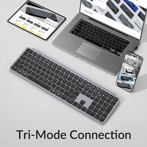 Keychron B6 Pro Ultra-Thin Wireless Keyboard, Full-Size QMK with Numeric Keypad Quiet Typing, 2.4 GHz/Bluetooth 5.2/Wired Connection Long Battery Life, Compatible with Mac Windows Linux - Space Gray in Kuwait
