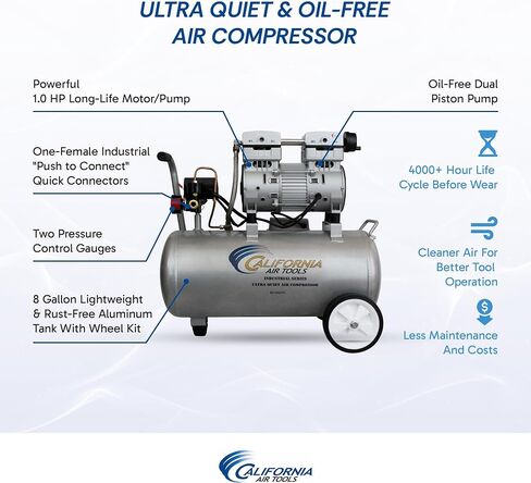 California Air Tools 8010AAD Ultra-Quiet 8-Gal Aluminum Tank 1 HP Oil-Free Air Compressor with Automatic Drain Valve in Saudi Arabia