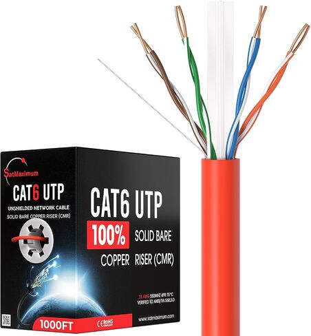 الكابلات المباشرة عبر الإنترنت Cat6 23AWG 500FT من النحاس الصلب العاري، سلك Riser CMR ETL، إيثرنت مجمعة 550 ميجا هرتز، أحمر in Kuwait