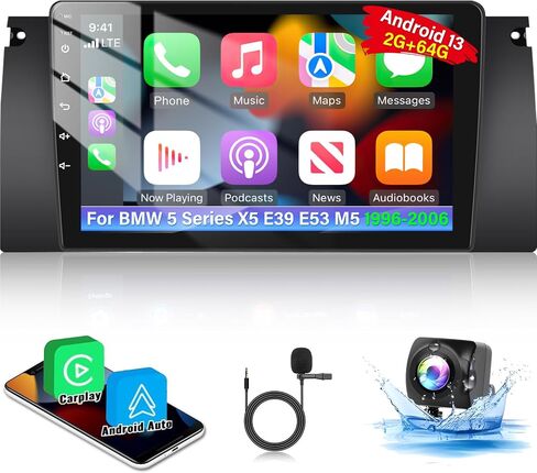 [2+64G] Android Car Radio for BMW 5 Series X5 E39 E53 M5 1996-2006 - Wireless Carplay and Android Auto - 9 Inch Touch Screen Car Stereo with DSP/GPS/WiFi/SWC + AHD Backup Camera in Saudi Arabia