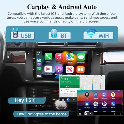 [2+64G] Android Car Radio for BMW 5 Series X5 E39 E53 M5 1996-2006 - Wireless Carplay and Android Auto - 9 Inch Touch Screen Car Stereo with DSP/GPS/WiFi/SWC + AHD Backup Camera in Saudi Arabia