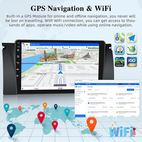 [2+64G] Android Car Radio for BMW 5 Series X5 E39 E53 M5 1996-2006 - Wireless Carplay and Android Auto - 9 Inch Touch Screen Car Stereo with DSP/GPS/WiFi/SWC + AHD Backup Camera in Saudi Arabia
