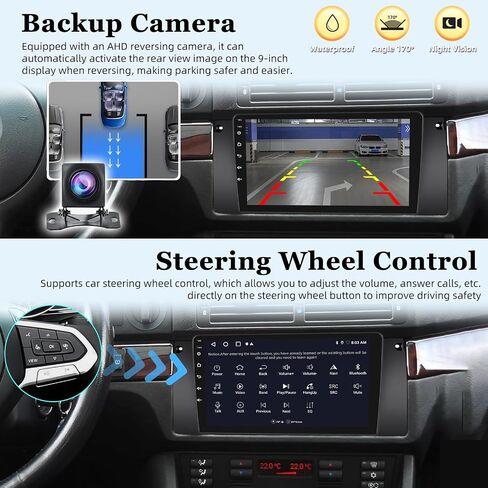 [2+64G] Android Car Radio for BMW 5 Series X5 E39 E53 M5 1996-2006 - Wireless Carplay and Android Auto - 9 Inch Touch Screen Car Stereo with DSP/GPS/WiFi/SWC + AHD Backup Camera in Saudi Arabia