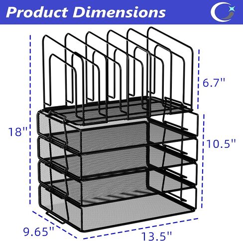 منظم مكتب Gawerk، منظمات مكتبية معدنية وملحقاتها، صينية رسائل قابلة للتكديس بطبقتين و5 أقسام مستقيمة لتنظيم فارز الملفات واللوازم المكتبية للمكتب المنزلي، أسود in Kuwait