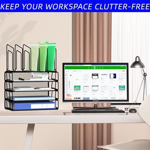 منظم مكتب Gawerk، منظمات مكتبية معدنية وملحقاتها، صينية رسائل قابلة للتكديس بطبقتين و5 أقسام مستقيمة لتنظيم فارز الملفات واللوازم المكتبية للمكتب المنزلي، أسود in Kuwait