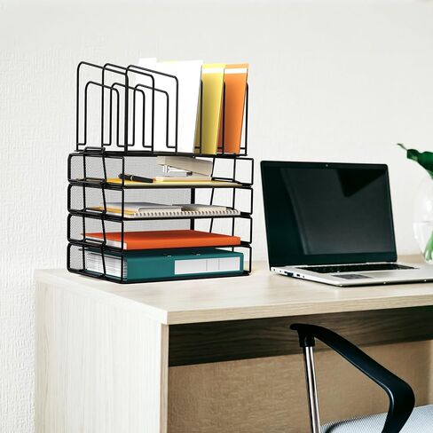 منظم مكتب Gawerk، منظمات مكتبية معدنية وملحقاتها، صينية رسائل قابلة للتكديس بطبقتين و5 أقسام مستقيمة لتنظيم فارز الملفات واللوازم المكتبية للمكتب المنزلي، أسود in Kuwait