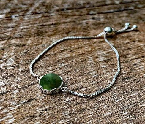 Bottled Up Designs Handmade Vintage Cobalt Botanical Series Adjustable Slider Bracelet, Recycled 1960 Skin Cream Jar Glass, Sterling Silver, Eco Friendly, Made in USA, Birthday Gift, Women in Kuwait