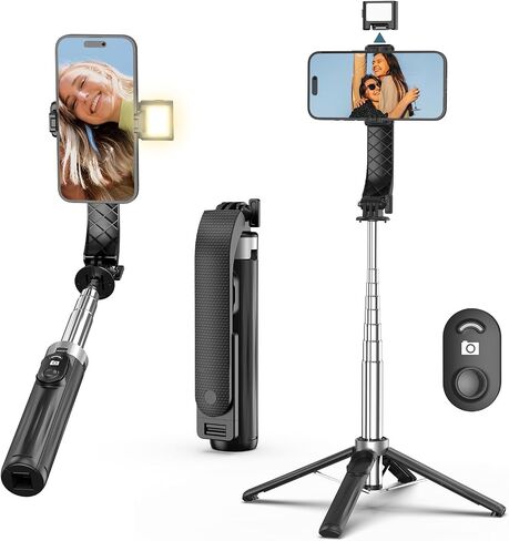 40" Selfie Stick Tripod, Extendable Travel Essential Phone Tripod with LED Fill Light, Upgrade Cell Phone quadpods with Wireless Remote, for iPhone 14/14 pro/13/13 Pro/12/11/11 Pro and Android in Saudi Arabia