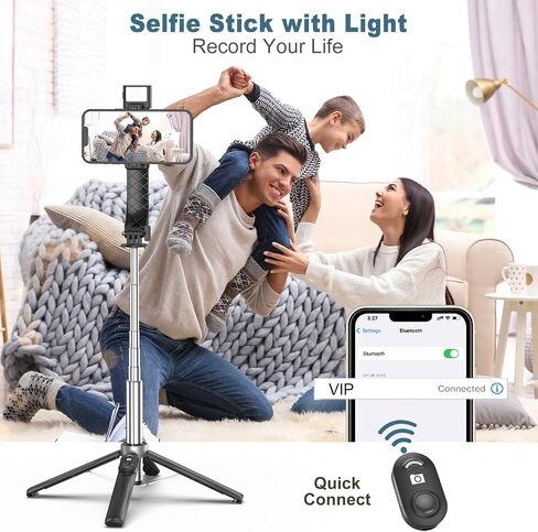40" Selfie Stick Tripod, Extendable Travel Essential Phone Tripod with LED Fill Light, Upgrade Cell Phone quadpods with Wireless Remote, for iPhone 14/14 pro/13/13 Pro/12/11/11 Pro and Android in Saudi Arabia