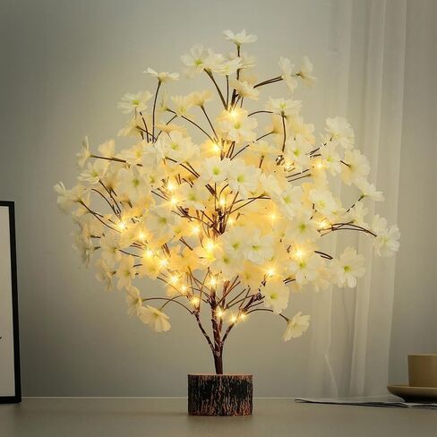 CENMORISE 19Inch Cherry Blossom Tree Light, Lighted Artificial Tree with Pink Silk Flowers, 49 Fairy LEDs, Battery Operated Lamp with Timer for Summer Wedding Decorations in Saudi Arabia