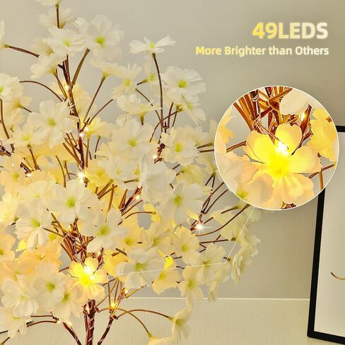 CENMORISE 19Inch Cherry Blossom Tree Light, Lighted Artificial Tree with Pink Silk Flowers, 49 Fairy LEDs, Battery Operated Lamp with Timer for Summer Wedding Decorations in Saudi Arabia