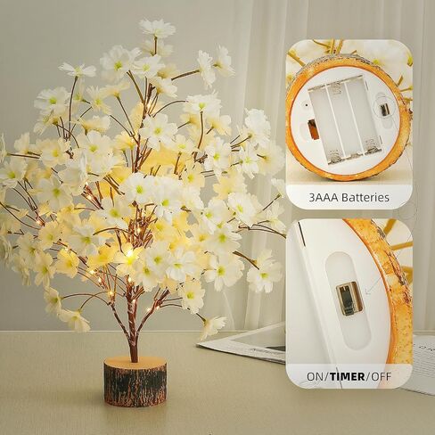 CENMORISE 19Inch Cherry Blossom Tree Light, Lighted Artificial Tree with Pink Silk Flowers, 49 Fairy LEDs, Battery Operated Lamp with Timer for Summer Wedding Decorations in Saudi Arabia
