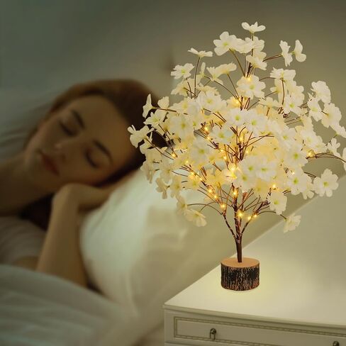 CENMORISE 19Inch Cherry Blossom Tree Light, Lighted Artificial Tree with Pink Silk Flowers, 49 Fairy LEDs, Battery Operated Lamp with Timer for Summer Wedding Decorations in Saudi Arabia