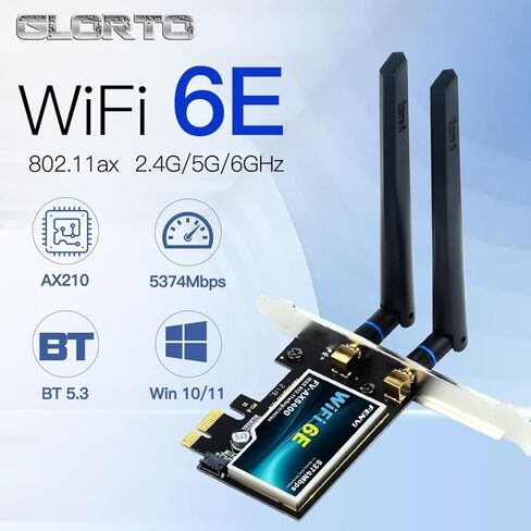 بطاقة WiFi 6E PCIe WiFi مع BT 5.3، ومحول الشبكة اللاسلكية AX5400 لأجهزة الكمبيوتر المكتبية، 2.4 جيجا هرتز/5 جيجا هرتز/6 جيجا هرتز، حتى 5374 ميجا بت في الثانية، مع هوائي وقوس منخفض المستوى، يدعم Win 11/10 (64 بت) in Kuwait