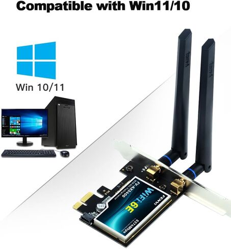 بطاقة WiFi 6E PCIe WiFi مع BT 5.3، ومحول الشبكة اللاسلكية AX5400 لأجهزة الكمبيوتر المكتبية، 2.4 جيجا هرتز/5 جيجا هرتز/6 جيجا هرتز، حتى 5374 ميجا بت في الثانية، مع هوائي وقوس منخفض المستوى، يدعم Win 11/10 (64 بت) in Kuwait
