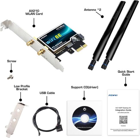 بطاقة WiFi 6E PCIe WiFi مع BT 5.3، ومحول الشبكة اللاسلكية AX5400 لأجهزة الكمبيوتر المكتبية، 2.4 جيجا هرتز/5 جيجا هرتز/6 جيجا هرتز، حتى 5374 ميجا بت في الثانية، مع هوائي وقوس منخفض المستوى، يدعم Win 11/10 (64 بت) in Kuwait