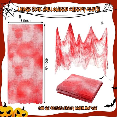 600 بوصة × 85 بوصة قماش الدم المخيف للهالوين، شاش مخيف مخيف، قماش الدم الأحمر لنافذة المنزل المسكون، ساحة الحفلات، ديكور داخلي وخارجي (600 بوصة × 85 بوصة) in Kuwait