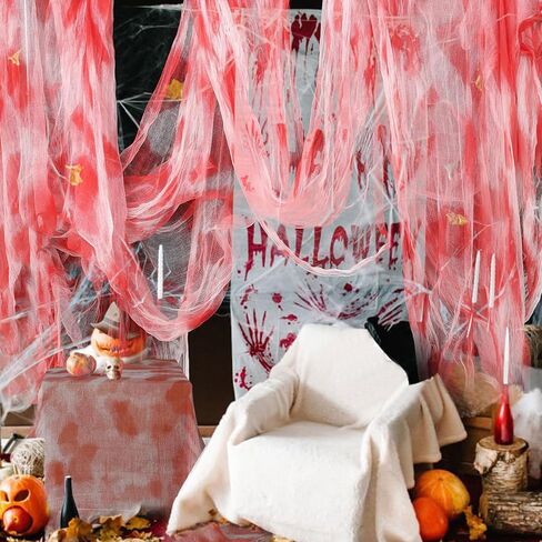 600 بوصة × 85 بوصة قماش الدم المخيف للهالوين، شاش مخيف مخيف، قماش الدم الأحمر لنافذة المنزل المسكون، ساحة الحفلات، ديكور داخلي وخارجي (600 بوصة × 85 بوصة) in Kuwait
