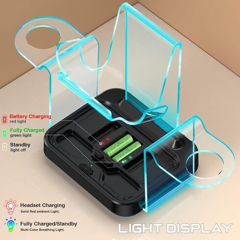 قاعدة شحن سريعة للواقع الافتراضي لـ Meta Oculus Quest 3: محطة شحن LED Quest لـ Oculus 2 Aceesories - حامل وحدة تحكم RGB مع 4 بطاريات قابلة لإعادة الشحن in Kuwait