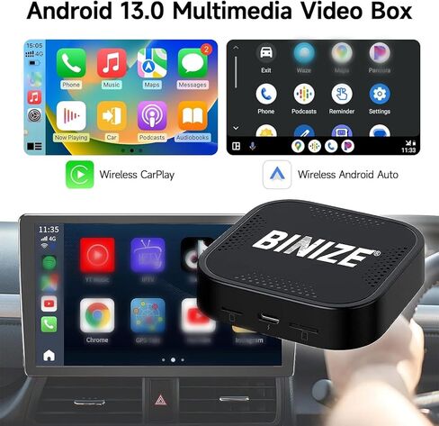 BINIZE The Carplay Ai Box Magic AI Box 2.0 Wireless Carplay/Android جهاز بث تلقائي للسيارة Android 13 Magicbox Carplay يدعم NetfIix/YouTube/Tiktok/Hulu/Disney+ 8Core مع خط إمداد الطاقة in Kuwait