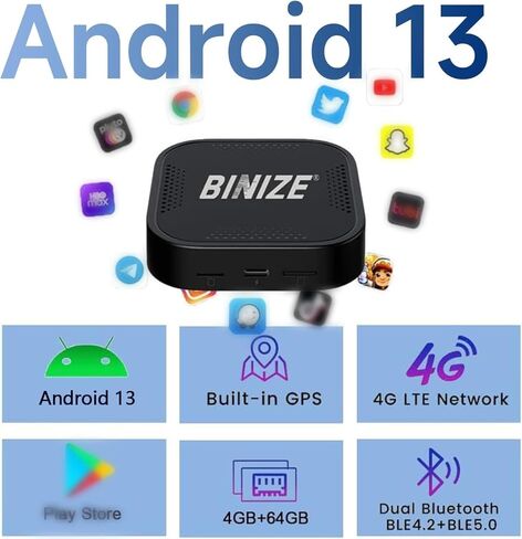 BINIZE The Carplay Ai Box Magic AI Box 2.0 Wireless Carplay/Android جهاز بث تلقائي للسيارة Android 13 Magicbox Carplay يدعم NetfIix/YouTube/Tiktok/Hulu/Disney+ 8Core مع خط إمداد الطاقة in Kuwait