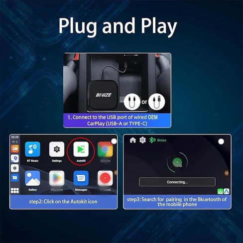 BINIZE The Carplay Ai Box Magic AI Box 2.0 Wireless Carplay/Android جهاز بث تلقائي للسيارة Android 13 Magicbox Carplay يدعم NetfIix/YouTube/Tiktok/Hulu/Disney+ 8Core مع خط إمداد الطاقة in Kuwait