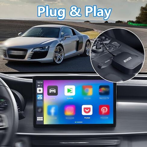 BINIZE The Carplay Ai Box Magic AI Box 2.0 Wireless Carplay/Android جهاز بث تلقائي للسيارة Android 13 Magicbox Carplay يدعم NetfIix/YouTube/Tiktok/Hulu/Disney+ 8Core مع خط إمداد الطاقة in Kuwait