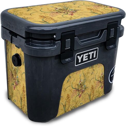 Carbon Fiber Skin Compatible with Yeti Roadie 15 Hard Cooler - Yellow Marble End - Premium 3M Vinyl Protective Wrap Decal Cover - Easy to Apply | Crafted in The USA by MightySkins in Kuwait