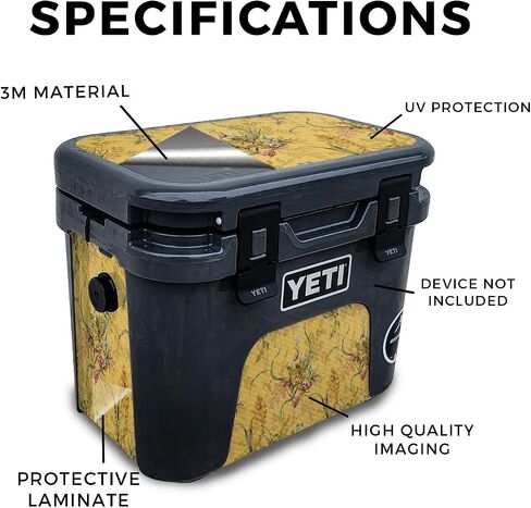 Carbon Fiber Skin Compatible with Yeti Roadie 15 Hard Cooler - Yellow Marble End - Premium 3M Vinyl Protective Wrap Decal Cover - Easy to Apply | Crafted in The USA by MightySkins in Kuwait