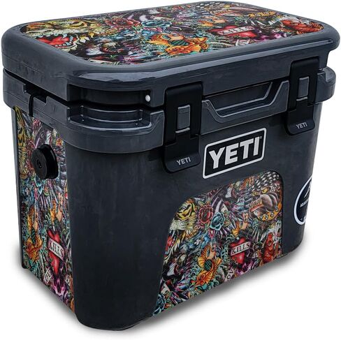 Carbon Fiber Skin Compatible with Yeti Roadie 15 Hard Cooler - Yellow Marble End - Premium 3M Vinyl Protective Wrap Decal Cover - Easy to Apply | Crafted in The USA by MightySkins in Kuwait