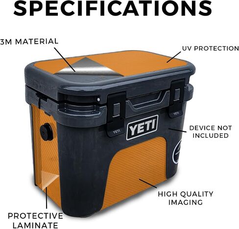 Carbon Fiber Skin Compatible with Yeti Roadie 15 Hard Cooler - Solid Orange - Premium 3M Vinyl Protective Wrap Decal Cover - Easy to Apply | Crafted in The USA by MightySkins in Saudi Arabia
