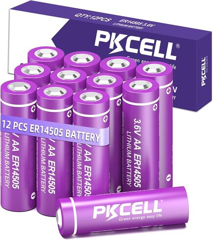 PKCELL 12-Pack ER14505 Battery 2400mAh 3.6V AA Lithium Battery Li-SOCL₂ Non-Rechargeable Battery for Temperature Sensor Home Alarm in Kuwait