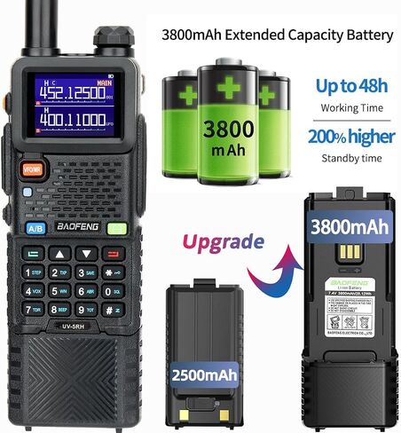 بطارية ممتدة Baofeng 5RM 3800 مللي أمبير في الساعة مع كابل شحن USB من النوع C لراديو هام متوافق مع BaoFeng 5RM GM-5RH UV-5G Plus UV-5RH سلسلة ملحقات أجهزة الراديو اللاسلكية ثنائية الاتجاه، قطعتان in Saudi Arabia
