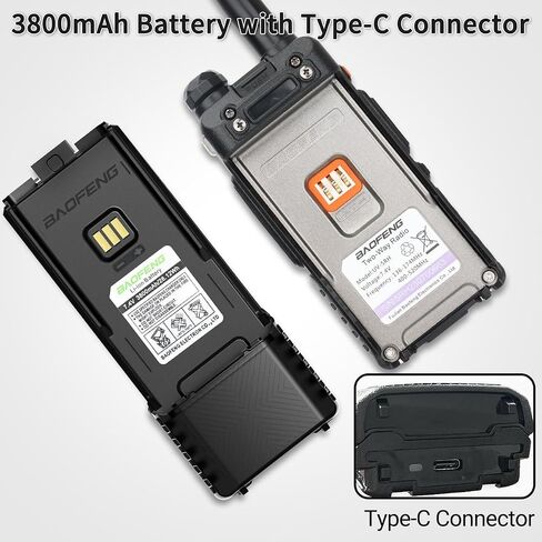 بطارية ممتدة Baofeng 5RM 3800 مللي أمبير في الساعة مع كابل شحن USB من النوع C لراديو هام متوافق مع BaoFeng 5RM GM-5RH UV-5G Plus UV-5RH سلسلة ملحقات أجهزة الراديو اللاسلكية ثنائية الاتجاه، قطعتان in Saudi Arabia