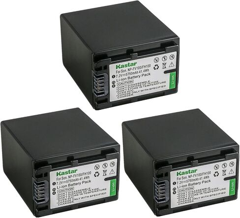 Kastar 3-Pack NP-FV100 Battery 7.2V 5750mAh Replacement for Sony NP-FV30, NP-FV40, NP-FV50, NP-FV70, NP-FV70A, NP-FV90, NP-FV100 Battery, Sony BC-TRV, BC-VH1, AC-VQH10 Charger in Saudi Arabia