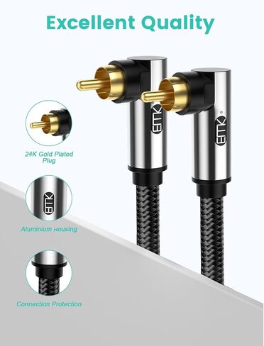 EMK 90 Degree Subwoofer Cable,RCA Male to Male Digital Coaxial Audio Cable for Television, DVD Player, Gaming Console, Projector, Speaker (10FT/3M) in Saudi Arabia