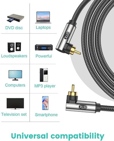 EMK 90 Degree Subwoofer Cable,RCA Male to Male Digital Coaxial Audio Cable for Television, DVD Player, Gaming Console, Projector, Speaker (10FT/3M) in Saudi Arabia