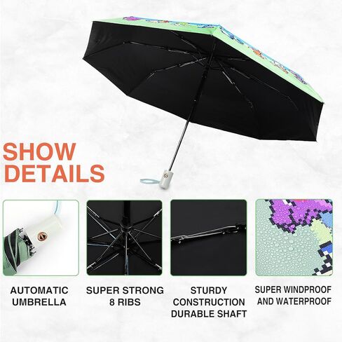 موريسو بيكسل كارتون مظلة جولف مظلة رياضية في الهواء الطلق مظلة مدمجة أوتوماتيكية مظلة سفر مقاومة للرياح للمطر والشمس للمراهقين والأطفال in Kuwait