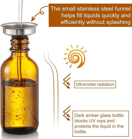 Set of 4, 1 oz Eye Dropper Bottles with 2 Extra 1mL Calibrated Glass Droppers & 1 Funnels & 4 Labels, 30ml Thick Dark Amber Glass Tincture Bottles, Leakproof Essential Oils Bottle for Storage & Travel in Saudi Arabia