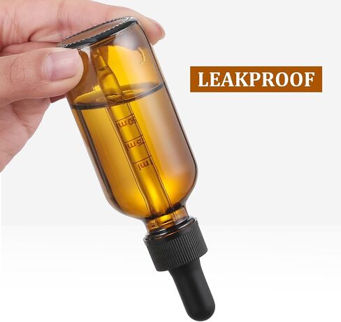 Set of 4, 1 oz Eye Dropper Bottles with 2 Extra 1mL Calibrated Glass Droppers & 1 Funnels & 4 Labels, 30ml Thick Dark Amber Glass Tincture Bottles, Leakproof Essential Oils Bottle for Storage & Travel in Saudi Arabia