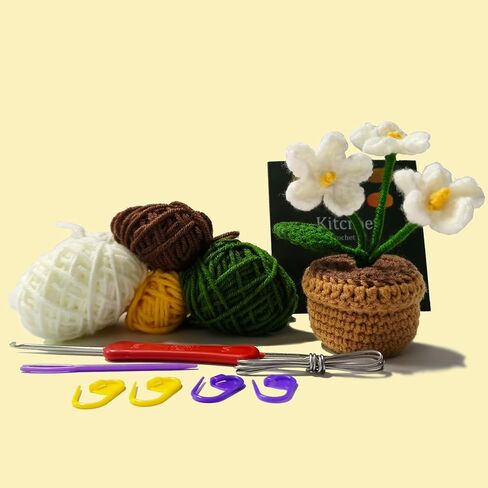 Weronique 2-Piece Myosotis Crochet Kit for Beginner, Step-by-Step Crochet Tutorial Help to Easy Get Start, DIY Crochet Knitting Material Kit Gift for Sister, Mom and Friends (Yellow) in Kuwait