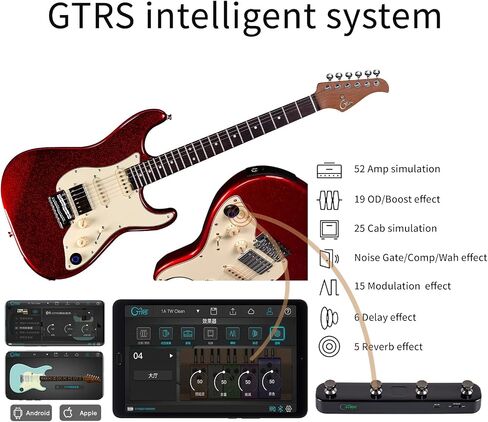 GTRS S801 طقم جيتار كهربائي ذكي مع نظام تأثيرات، التقاط HHS، آلة طبل حلقية، عمر بطارية 12 ساعة، طلاء لامع من خشب الورد للمبتدئين، لاعب محترف، أداء in Kuwait
