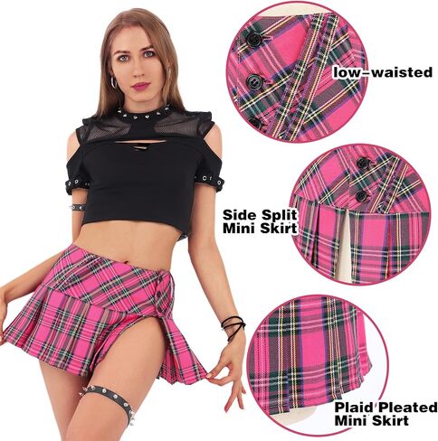 Mini Plaid Pleated Skirt Women's US Size Low Waist Slit Schoolgirl Uniform in Saudi Arabia