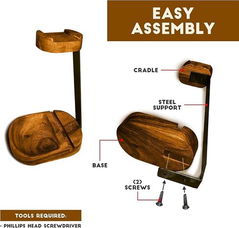 Wooden Headphone Stand, Headset Stand with Storage Tray, Heavy Duty Holder for Over-Ear Headphones, Compatible with Bose, Beats, Sony, Sennheiser, Made from Beautiful Acacia Wood in Saudi Arabia