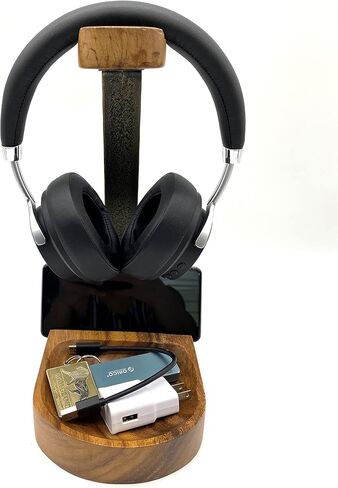 Wooden Headphone Stand, Headset Stand with Storage Tray, Heavy Duty Holder for Over-Ear Headphones, Compatible with Bose, Beats, Sony, Sennheiser, Made from Beautiful Acacia Wood in Saudi Arabia