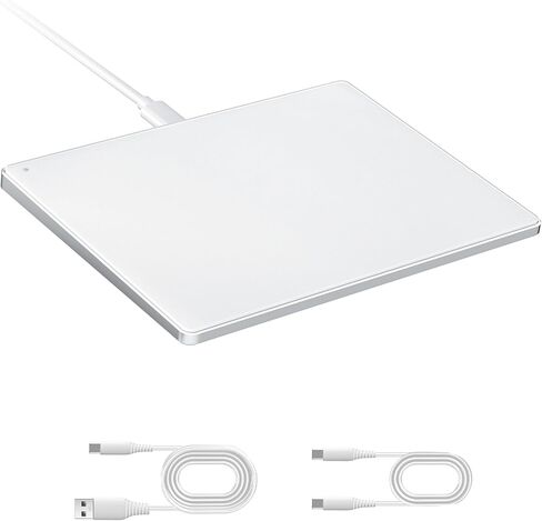 لوحة تتبع مطورة من سيندا، سطح زجاجي أملس مع خاصية اللمس المتعدد، لوحة لمس سلكية USB نحيفة من الألومنيوم لأجهزة Win/Mac مع ملاحة عالية الدقة لأجهزة الكمبيوتر التي تعمل بنظام Windows 10/11 وiMac، MacBook Air/Pro، أبيض in Kuwait